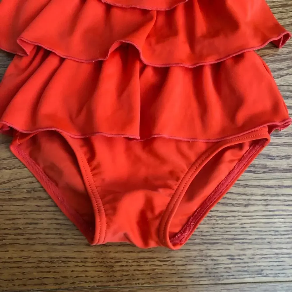 Carter’s one-piece swimsuit Tiered Crisscross Straps Red Baby Girl Size 18 Mo